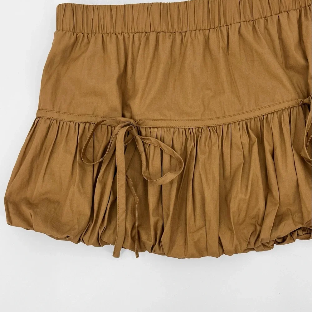 Cherry Mellow 100% Cotton Brown Y2K Ruched Bubble Bow Mini Skirt Size Large